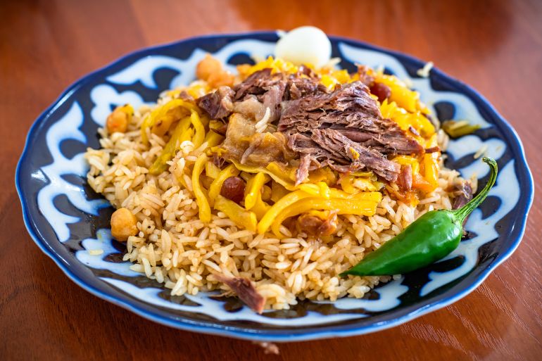 Pilaf or palov, traditional dishÂ from Uzbekistan.