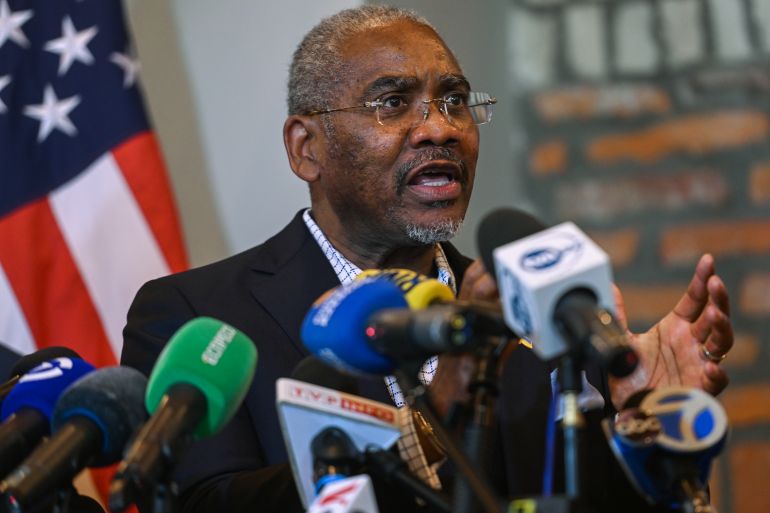 RZESZOW, POLAND - MAY 01: US Chairman, Gregory Meeks speaks to media after a trip to Ukraine at the Bristol Hotel on May 01, 2022 in Rzeszow, Poland. After a secret visit to Kyiv to meet Ukraine's President, Volodymyr Zelenskyy, a two days trip in Poland is schedule where she will meet Polish President, Andrzej Duda. U.S. Speaker of the House Pelosi said this week that she hopes congress can pass President Biden's proposed  billion aid package for Ukraine as soon as possible. (Photo by Omar Marques/Getty Images)