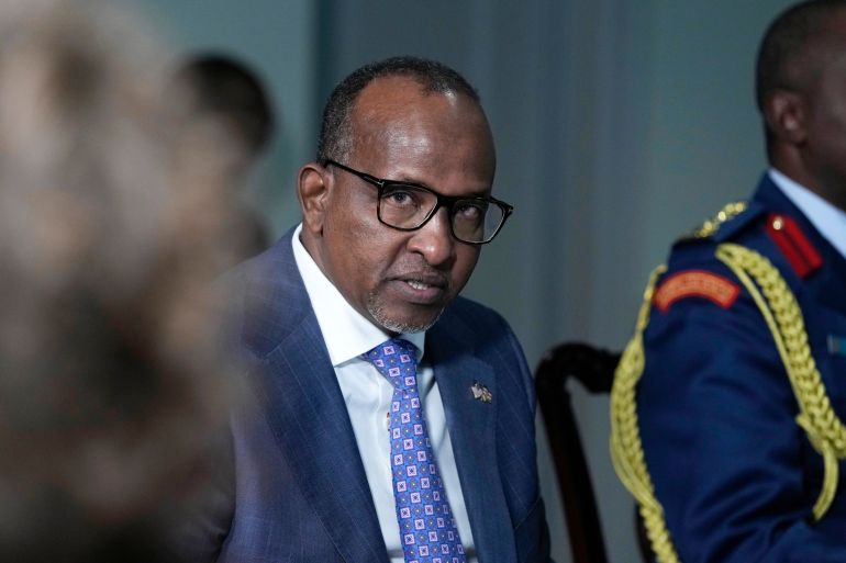 Kenya's Defense Minister Aden Duale speaks during a meeting with Defense Secretary Lloyd Austin at the Pentagon in Washington, Wednesday, Feb. 7, 2024. (AP Photo/Susan Walsh)