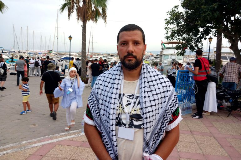 نبيل الشنوفي عضو الهيئة التسييرية لأسطول الصمود المغاربي لكسر الحصار عن غزة/ ميناء سيدي بوسعيد/العاصمة تونس/سبتمبر/أيلول 2025