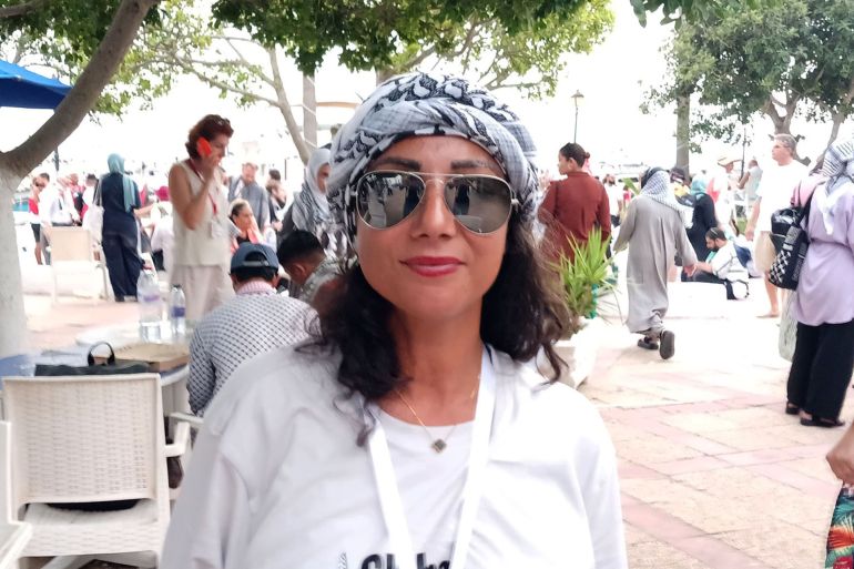 إلهام موفق حاتيلد الناشطة الفرنسية من جذور مغاربية تبحر مع الأسطول/ميناء سيدي بوسعيد/العاصمة تونس/سبتمبر/أيلول 2025