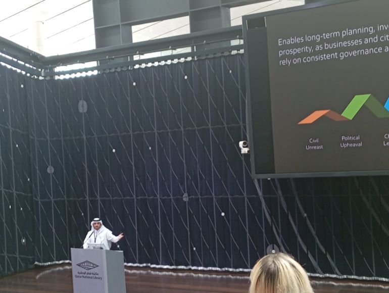 عبداللطيف الجسمي-الدكتور كريستوس-الافتتاحية-مؤتمر بمكتبة قطر يناقش صون التراث العالمي من السرقة (نيوز عربي)
