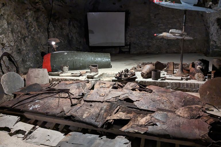VIENNA,AUSTRIA-JULY 14 2024:Former nazi secret underground jet factory-Heinkel,Heinkel He 162 Volksjäger, Seegrotte-Hinterbruhl mine,remains of the original jet airplane from the production line; Shutterstock ID 2490805537; purchase_order: aj; job: ; client: ; other: