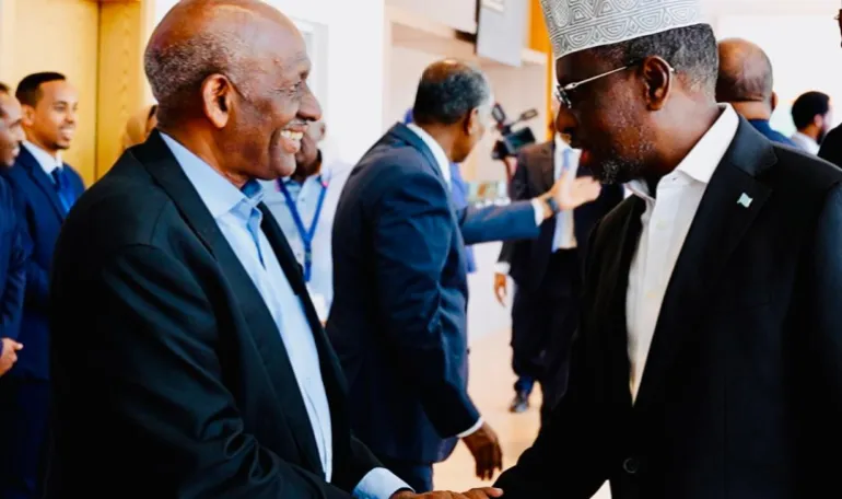 مراسل نيوز عربي محمد طه توكل مع الرئيس الصومالي السابق الشيخ شريف الشيخ أحمد